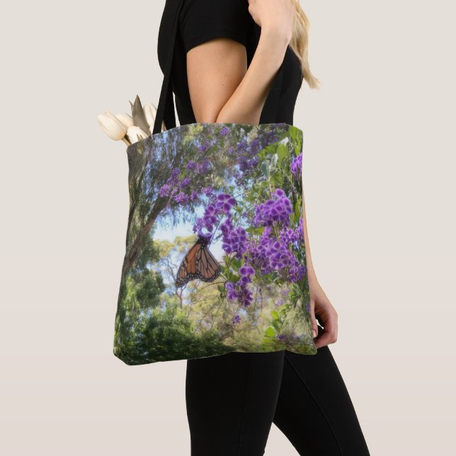 Monarch Butterfly on Purple Flowers Tote Bag (Close Up)