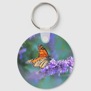 Monarch Butterfly on Purple lilac Flower Keychain
