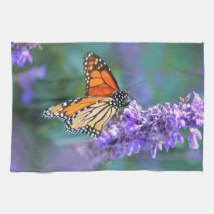 Monarch Butterfly on Purple lilac Flower Kitchen Towel