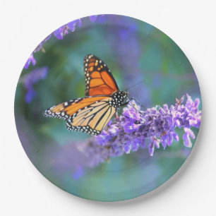 Monarch Butterfly on Purple lilac Flower Paper Plate