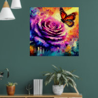 Monarch Butterfly on Purple Rose at Sunset Floral