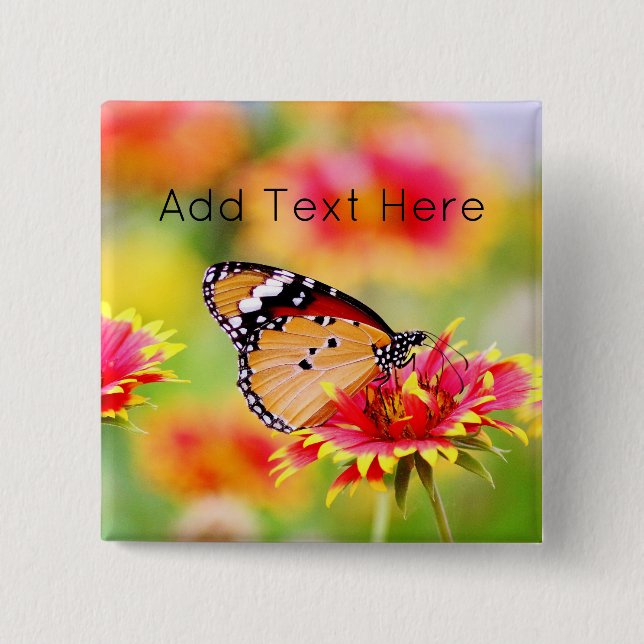 Monarch Butterfly on Red and Yellow Flower 2 Inch Square Button (Front)