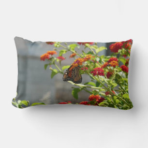 Monarch Butterfly on Red Butterfly Bush Lumbar Pillow