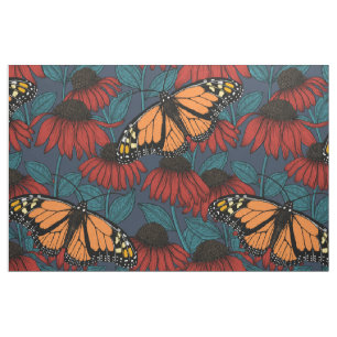 Monarch butterfly on red coneflowers fabric