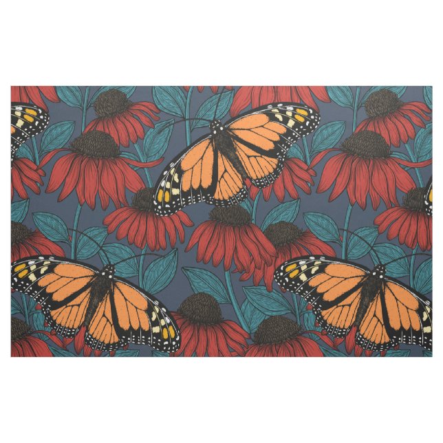 Monarch butterfly on red coneflowers fabric (Fat Quarter)