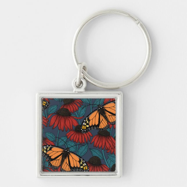 Monarch butterfly on red coneflowers keychain (Front)