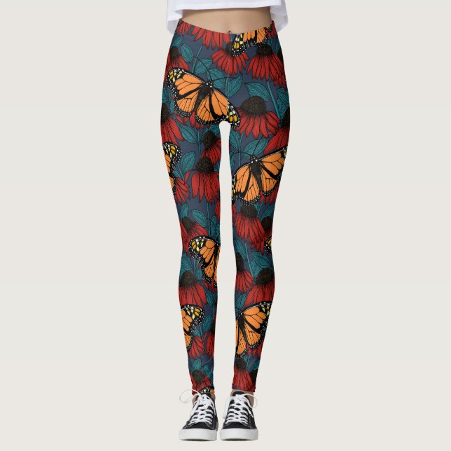Monarch butterfly on red coneflowers leggings (Front)