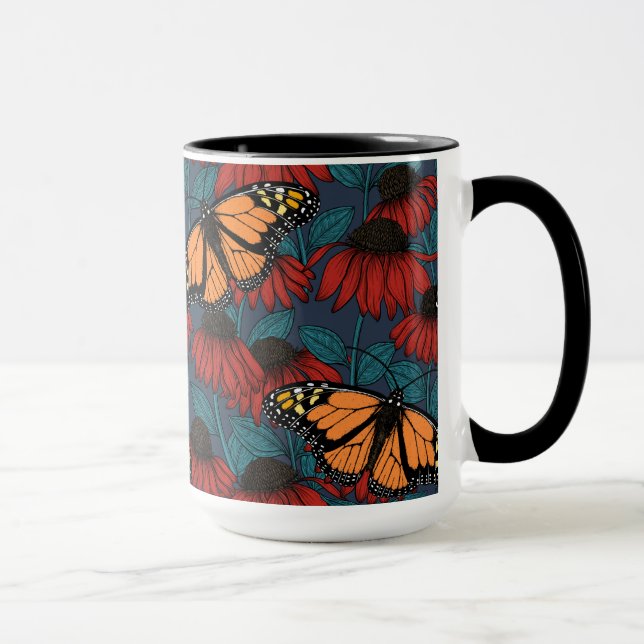 Monarch butterfly on red coneflowers mug (Right)