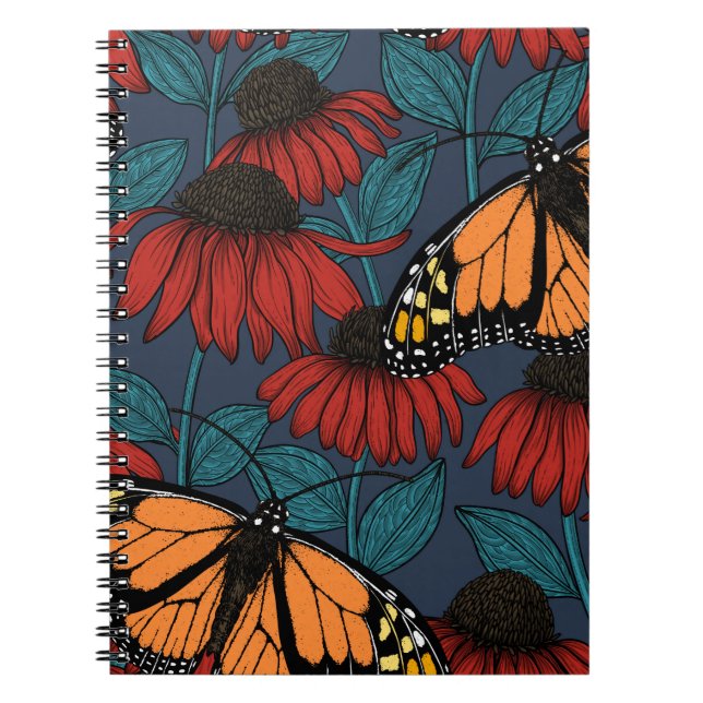 Monarch butterfly on red coneflowers notebook (Front)