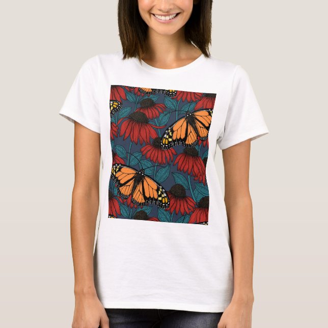 Monarch butterfly on red coneflowers  T-Shirt (Front)
