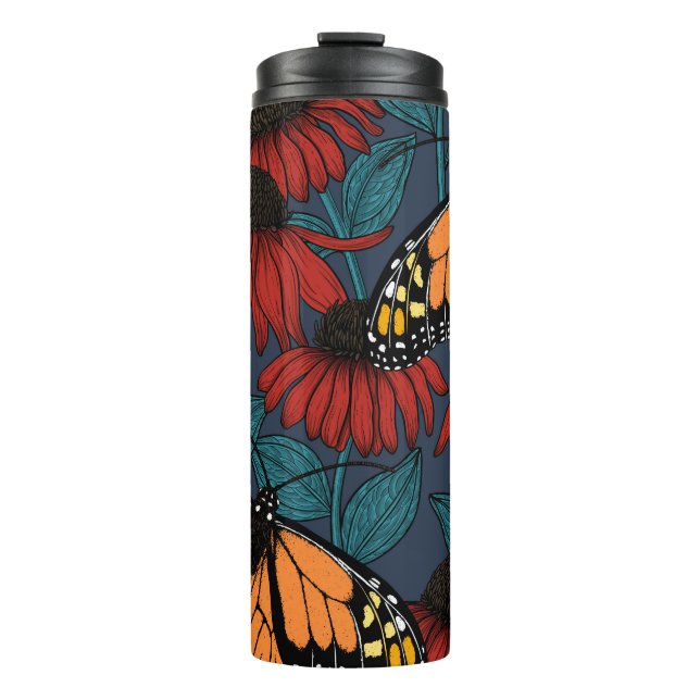 Monarch butterfly on red coneflowers thermal tumbler (Front)