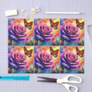 Monarch Butterfly on Rose at Sunset Decoupage Tissue Paper