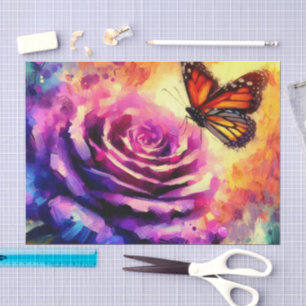 Monarch Butterfly on Rose at Sunset Decoupage Tissue Paper