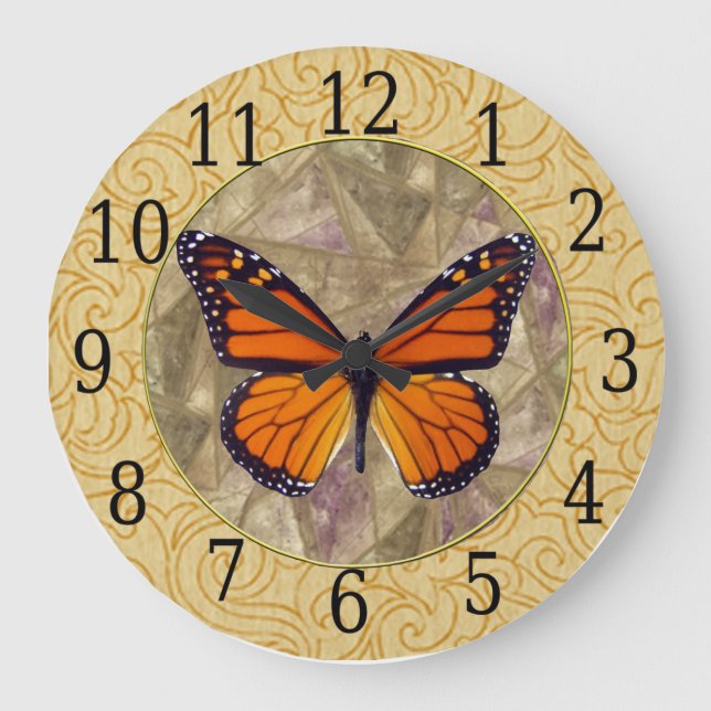 Monarch Butterfly On Stein Glass Clock (Front)