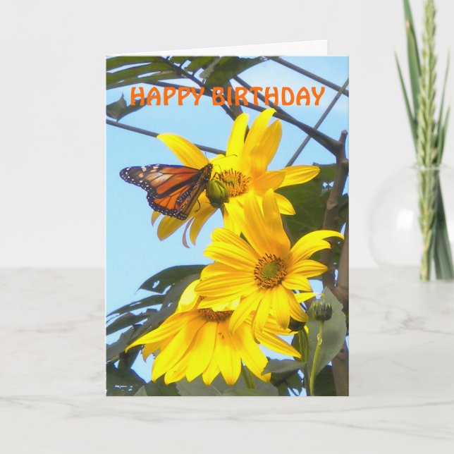 Monarch Butterfly on Sunflower Birthday Card (Front)