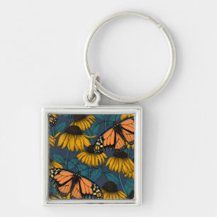 Monarch butterfly on yellow coneflowers keychain