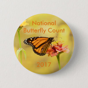 Monarch Butterfly on Zinnia 2 Inch Round Button