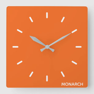 Monarch butterfly orange color name square wall clock