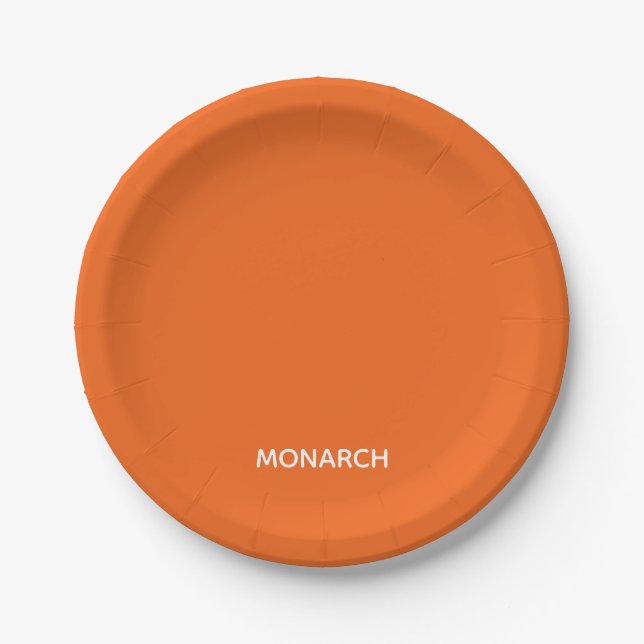 Monarch butterfly orange colour name paper plate (Front)
