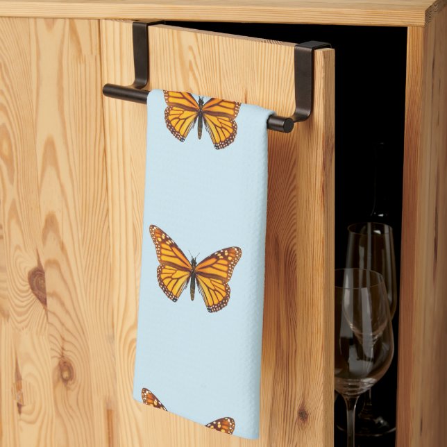 Monarch Butterfly Pastel Blue Kitchen Towel (Thirds Fold)
