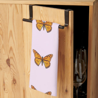 Monarch Butterfly Pastel Pink Kitchen Towel