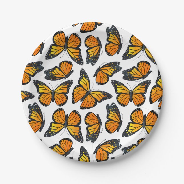 Monarch Butterfly Pattern Paper Plate (Front)