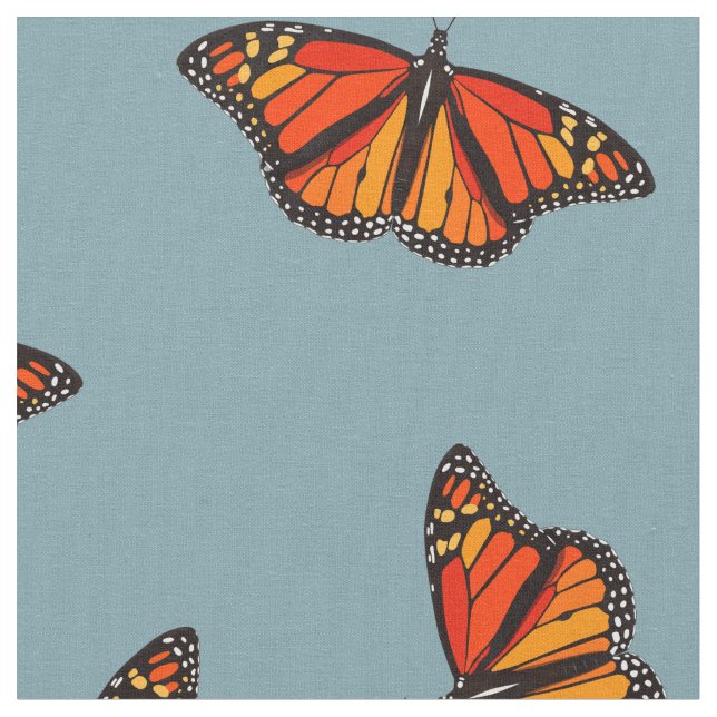 Monarch butterfly pattern retro blue or ANY colour Fabric (Close Up)