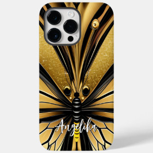 Monarch Butterfly Personalized Name Gold and Black Case-Mate iPhone 14 Pro Max Case