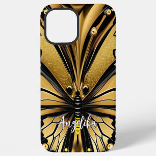 Monarch Butterfly Personalized Name Gold and Black iPhone 12 Pro Max Case