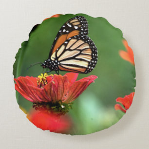 Monarch Butterfly Pollination Round Pillow
