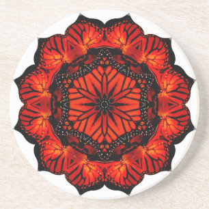 Monarch butterfly poppy flower mandala Coaster