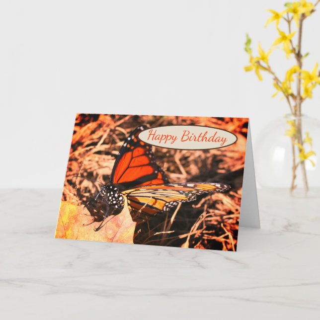 Monarch Butterfly Posing Nature Birthday  Card (Yellow Flower)