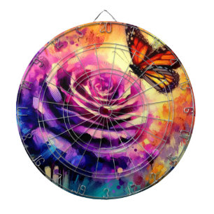 Monarch Butterfly Purple Rose Sunset Orange Dartboard
