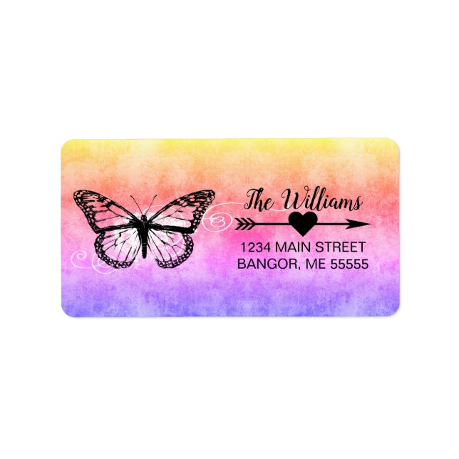 Monarch Butterfly Rainbow Address Label (Front)