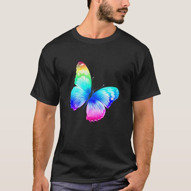Monarch Butterfly Rainbow Cute Pastel Festival Rav T-Shirt (Front)
