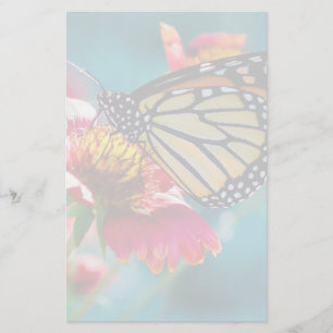 Monarch Butterfly Red Flower Stationery