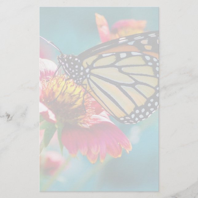 Monarch Butterfly Red Flower Stationery (Front)