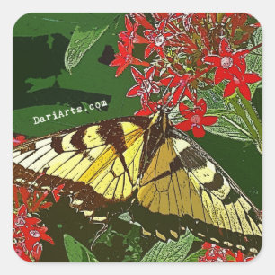 Monarch Butterfly Red Flowers inspiring stickers