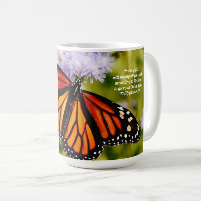Monarch Butterfly Scripture Mug Cup (Front Right)