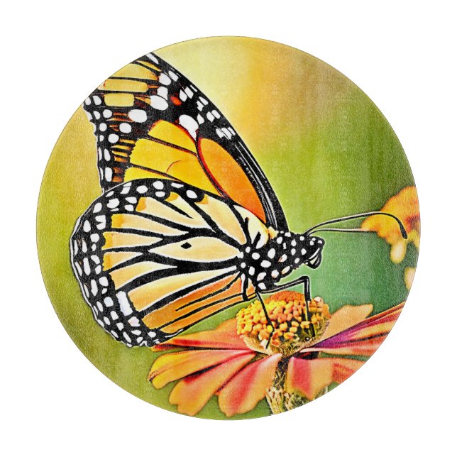 Monarch Butterfly Sip Design Cutting Board (Front)