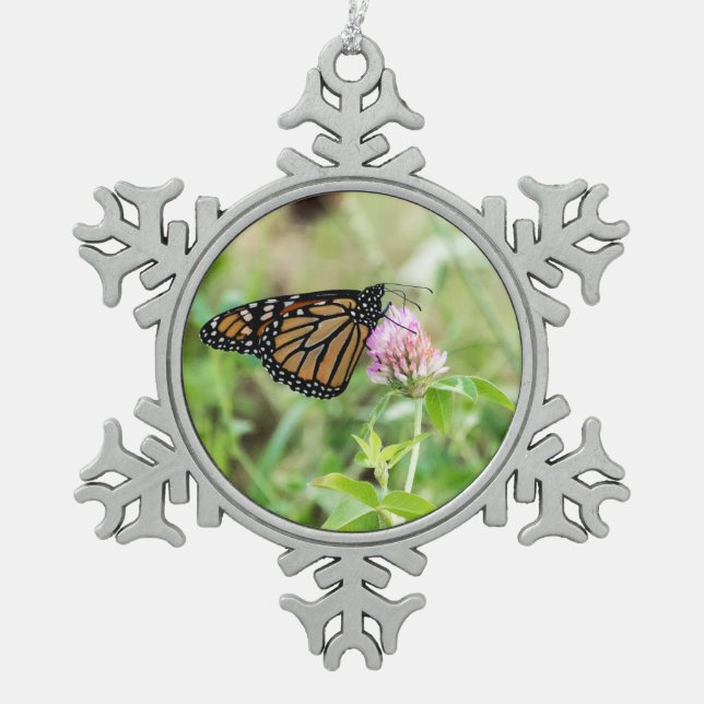 Monarch Butterfly Snowflake Pewter Christmas Ornament (Front)