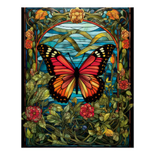 Monarch Butterfly Stained Glass Window Design Poster