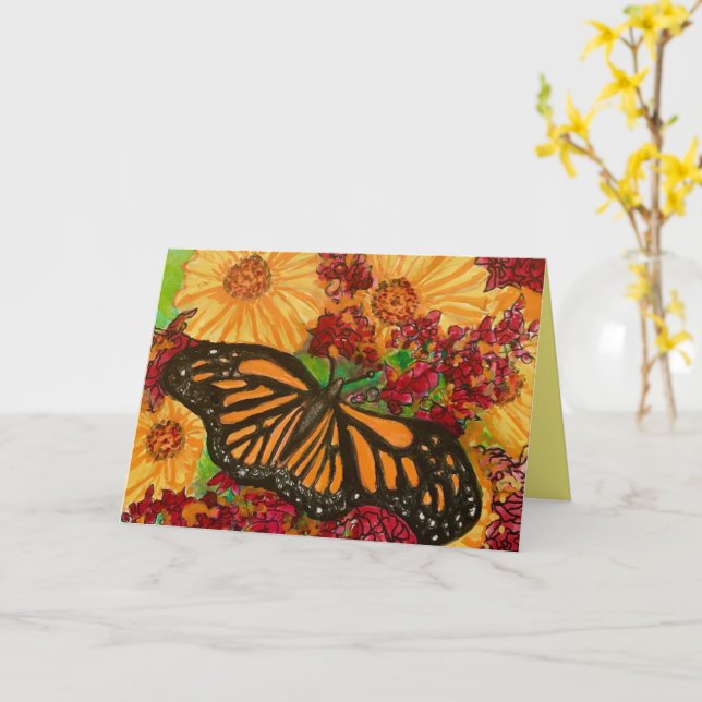 Monarch Butterfly Sunflowers Milkweed Watercolor Card (Yellow Flower)