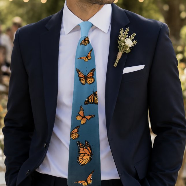 Monarch Butterfly Teal Blue Ombre Nature Pattern Tie (Creator Uploaded)