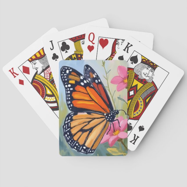 Monarch Butterfly Watercolor Floral Garden Playing Cards (Back)