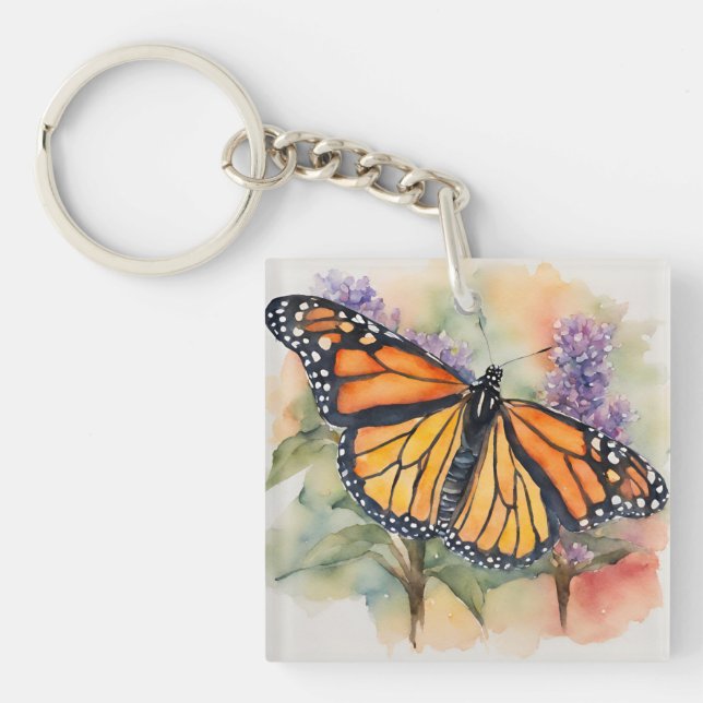  Monarch Butterfly Watercolor Print Keychain (Front)