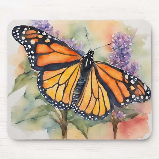  Monarch Butterfly Watercolor Print Mouse Pad (Front)