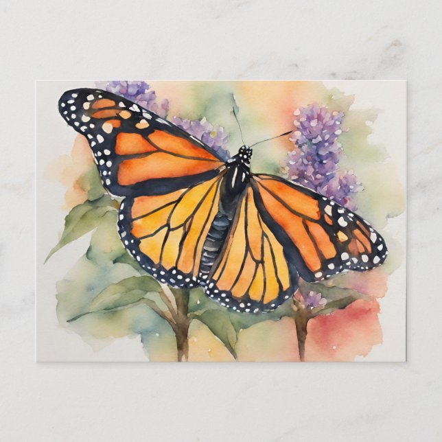  Monarch Butterfly Watercolor Print Postcard (Front)