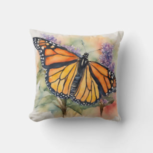 Monarch Butterfly Watercolor Print Throw Pillow
