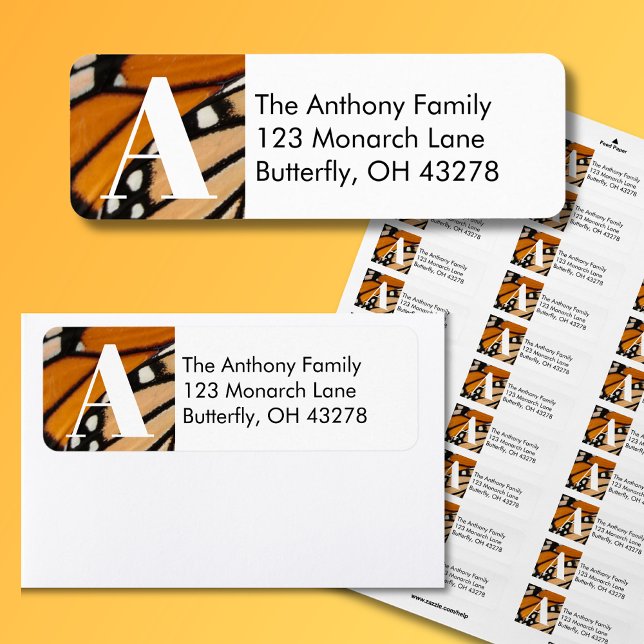 Monarch Butterfly Wing Adresse de retour (Monarch Butterfly Return Address Labels with Monogram Initial is a beautiful addition for your mail.)